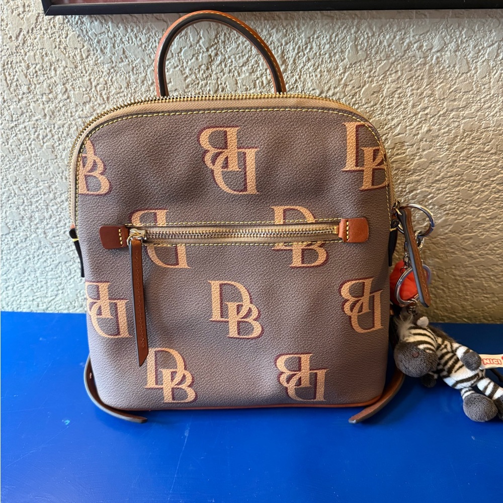 Dooney & Bourke Tan and Brown Logo Backpack